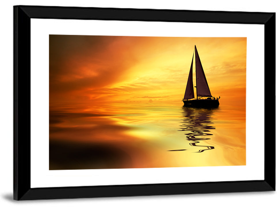 Golden Hour Sailboat Silhouette Wall Art