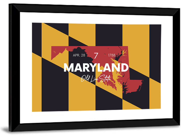 Maryland Flag Map Wall Art as a framed print