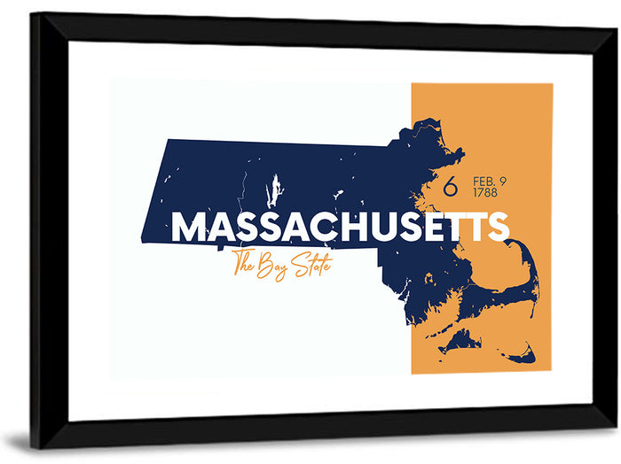 Massachusetts State Map Wall Art as a framed print