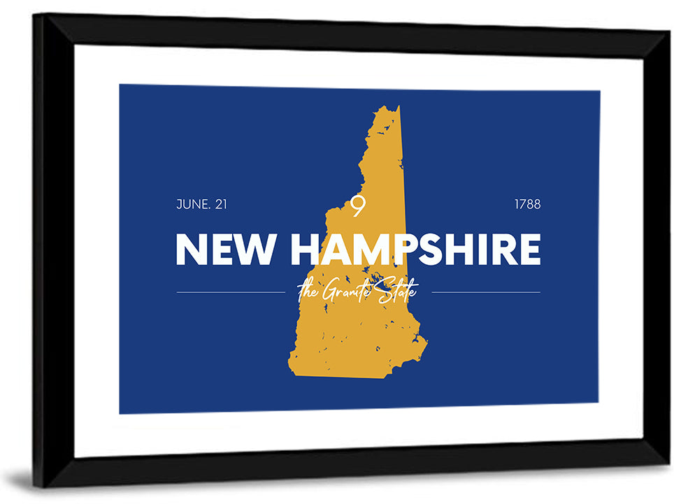 New Hampshire State Map, Blue and Gold Wall Art