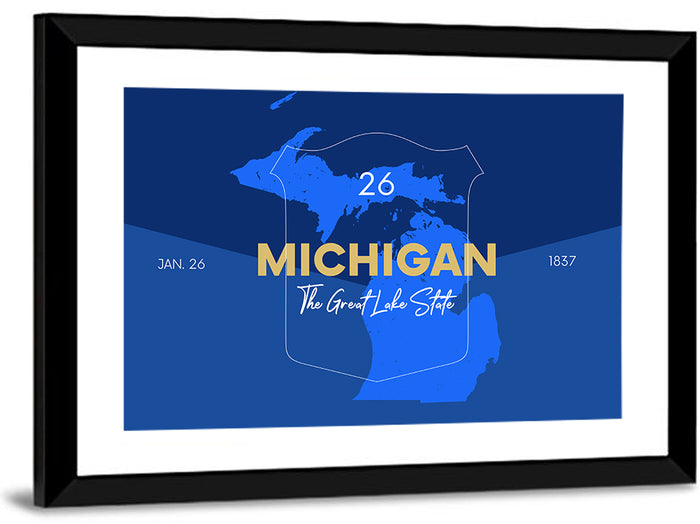 Michigan Shield Map Graphic Wall Art as a framed print