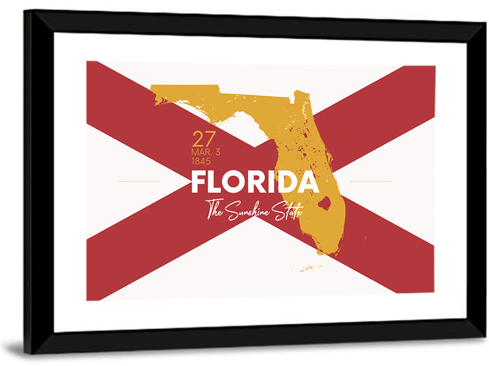 Florida Gold Map Graphic Wall Art as a framed print