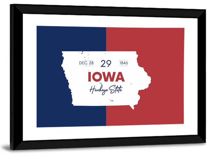 Hawkeye State Map Typography Wall Art as a framed print