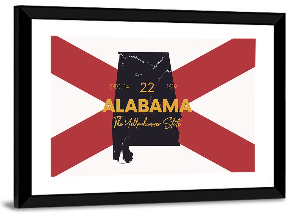 Alabama Map Over State Flag Wall Art