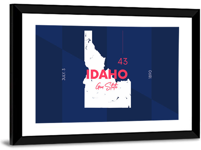Idaho Gem State Map Wall Art as a framed print