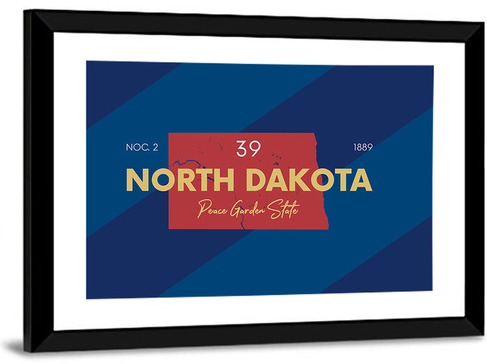 North Dakota Map Graphic Number 39 Wall Art as a framed print