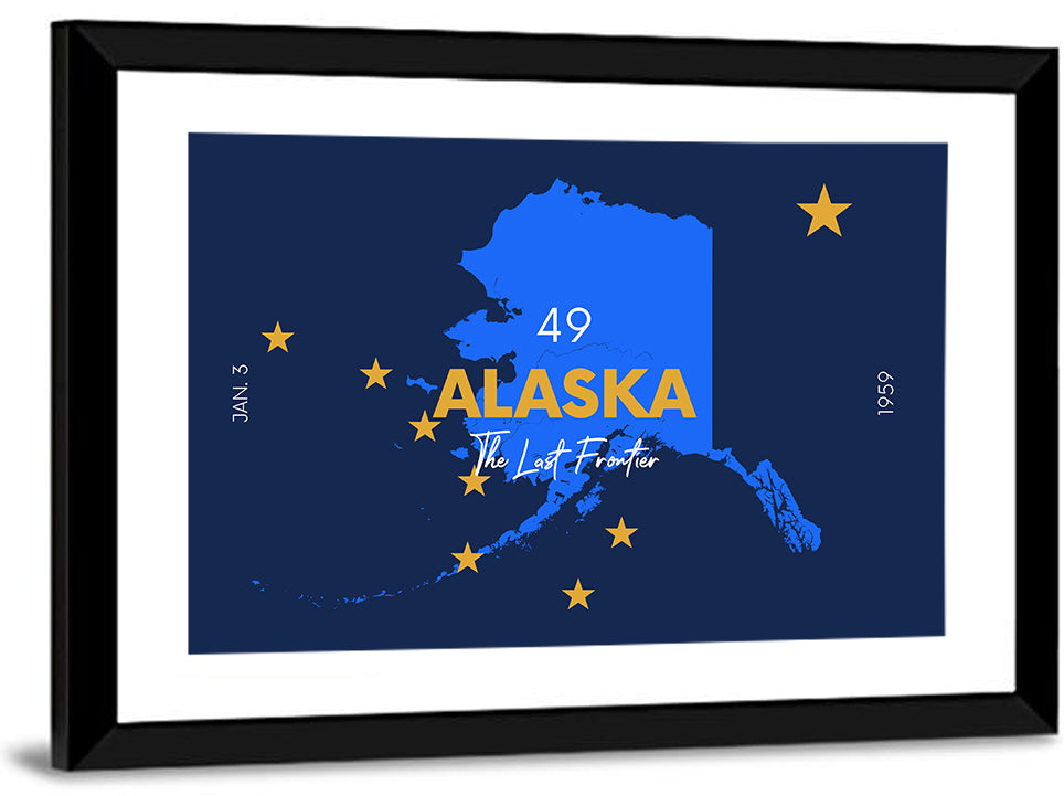 Alaska Map with Gold Stars Wall Art