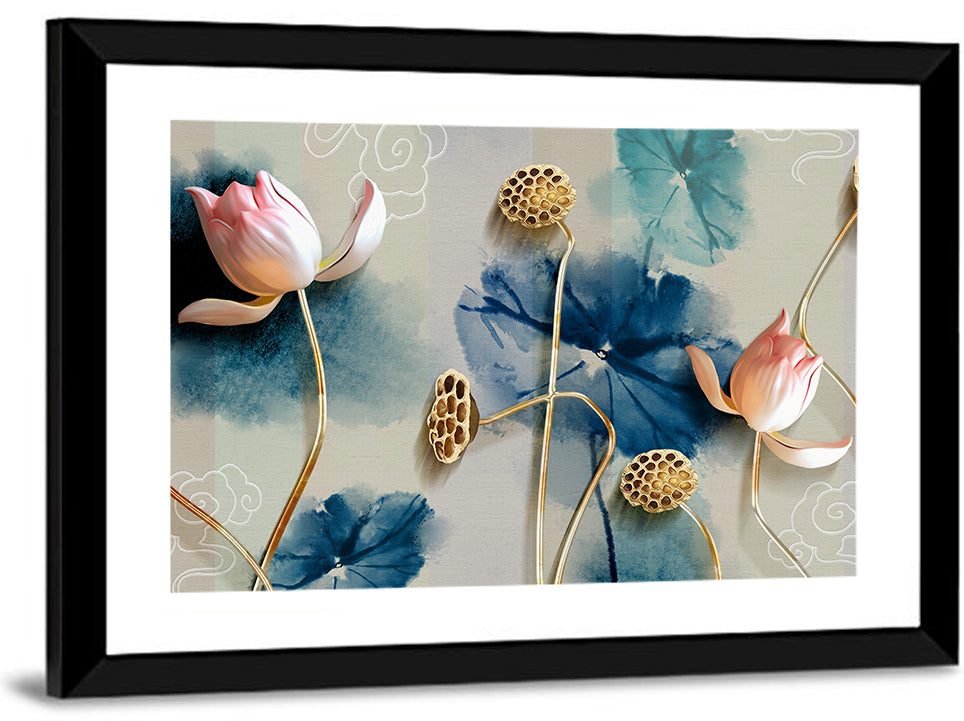 Blue Lotus Botanical Backdrop Wall Art