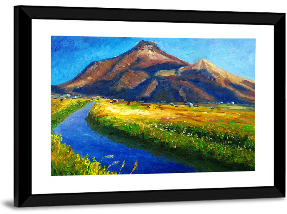 Mountain Village Stream at Golden Hour Wall Art