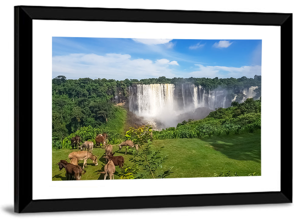 Kalandula Falls and Grazing Donkeys Wall Art