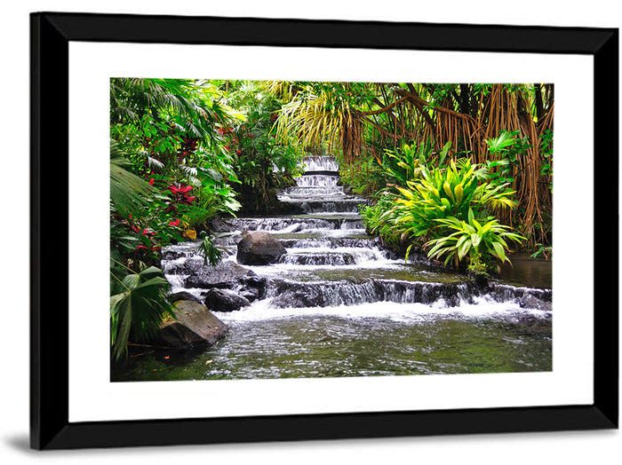 Tabacon Tiered Hot Springs Waterfall Wall Art as a framed print