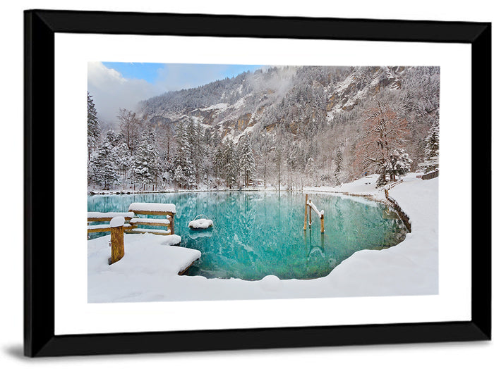 Blausee Winter Reflection Wall Art as a framed print