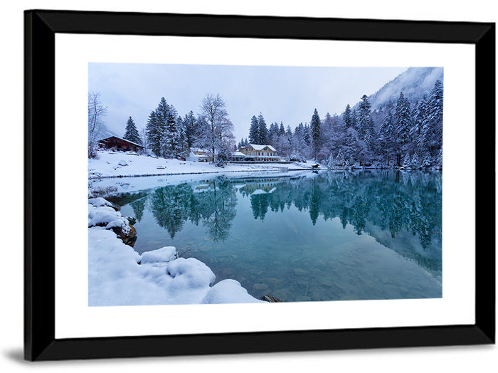 Blausee Winter Reflection Wall Art as a framed print