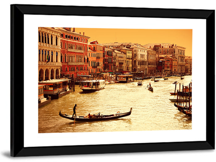 Grand Canal Gondola at Golden Hour Wall Art as a framed print