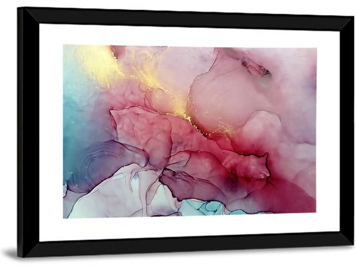 Pink and Gold Fluid Abstract Wall Art as a framed print