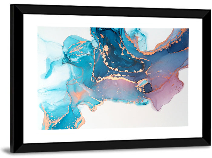 Fluid Ink with Metallic Gold Accents Wall Art as a framed print