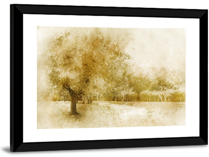 Sepia Orchard Pathway Wall Art as a framed print