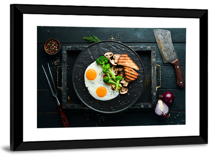 Top Down Fried Eggs Breakfast Platter Wall Art as a framed print