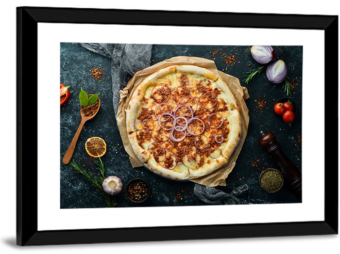 Spicy Pizza with Red Onion Wall Art as a framed print