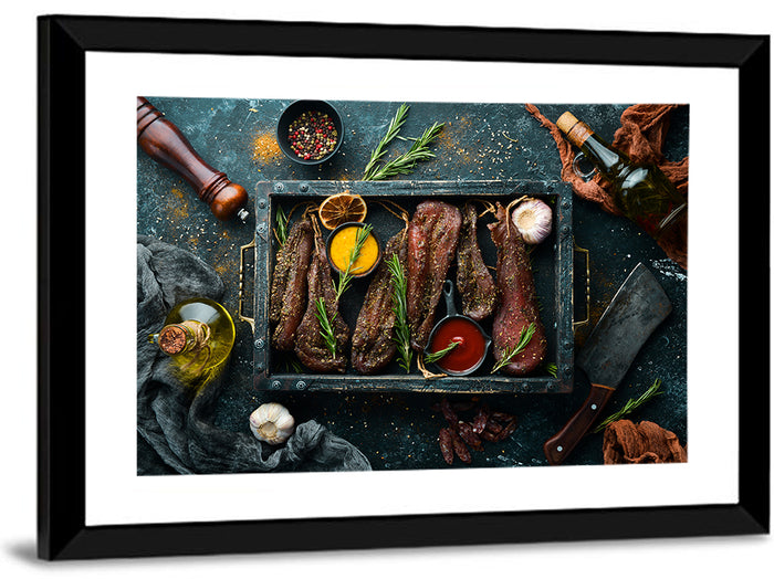 Charcuterie Tray with Dried Chicken Wall Art as a framed print