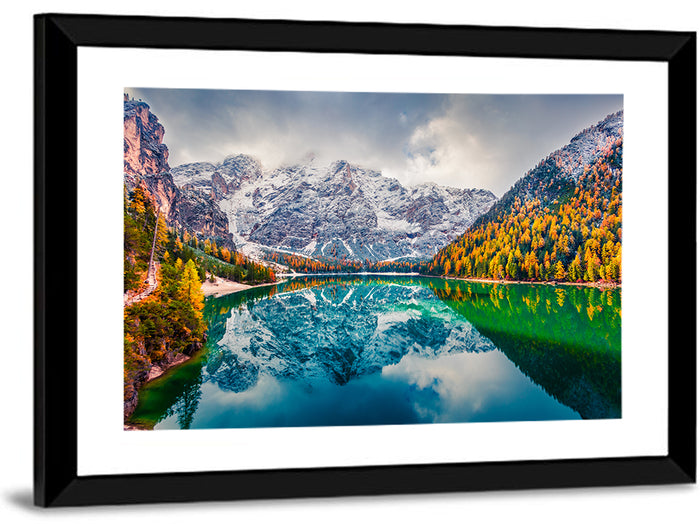 Lago Di Braies Reflection Wall Art as a framed print