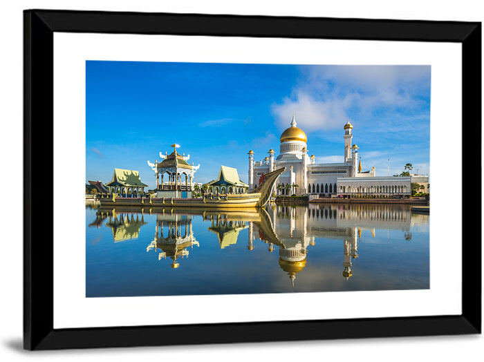 Sultan Omar Ali Saifuddien Mosque Wall Art as a framed print