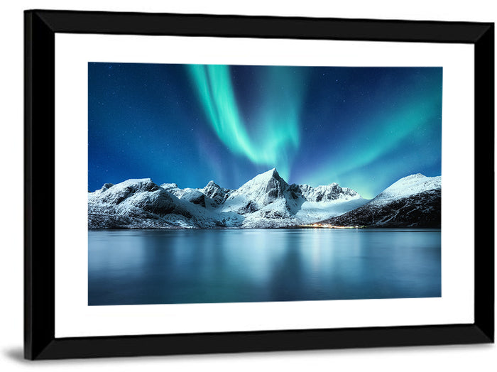 Lofoten Aurora Reflection Wall Art as a framed print