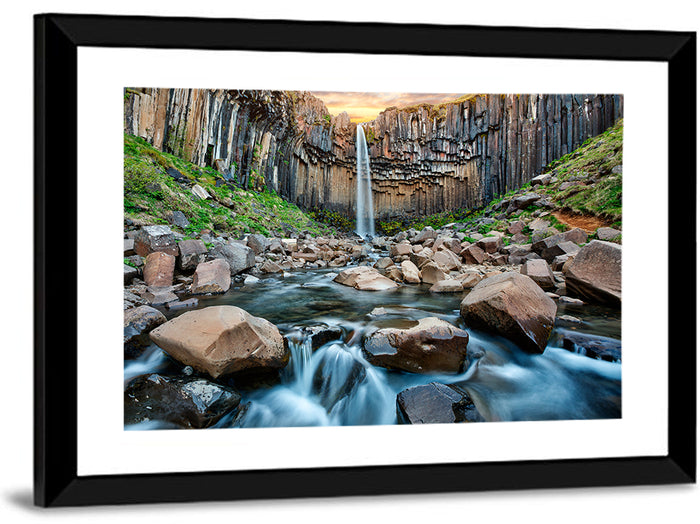 Svartifoss Basalt Waterfall Wall Art as a framed print