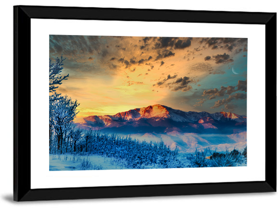 Pikes Peak Golden Sunset Wall Art