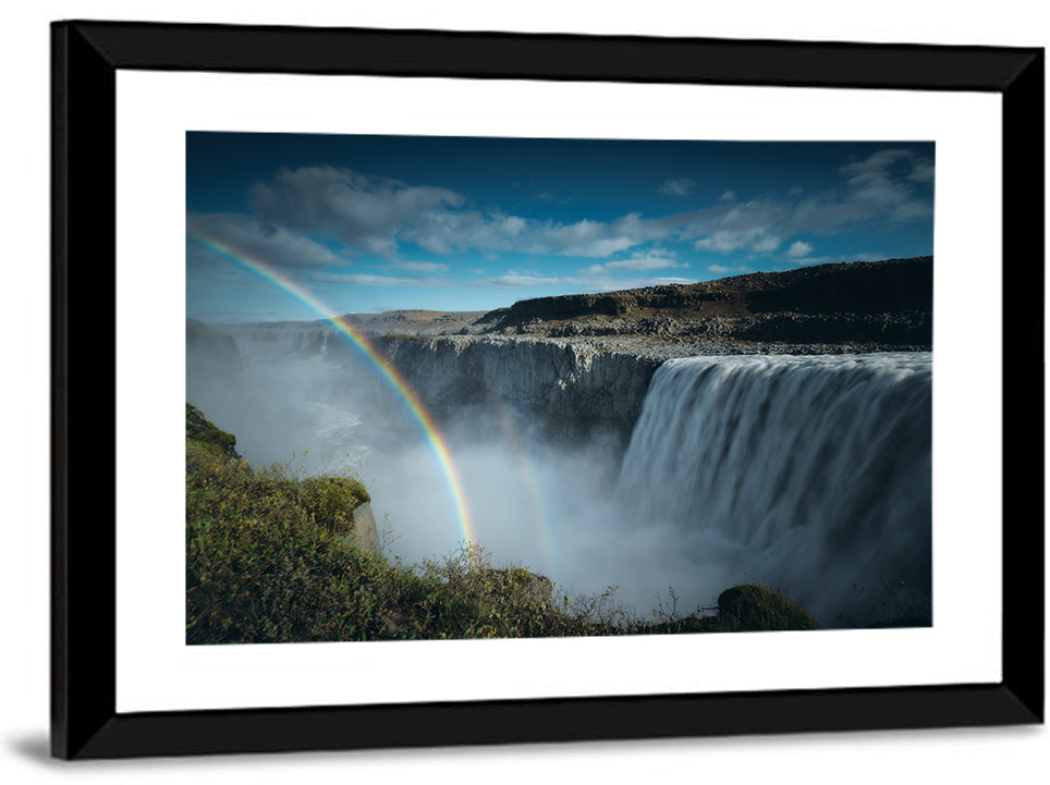 Dettifoss Waterfall with Double Rainbow Wall Art