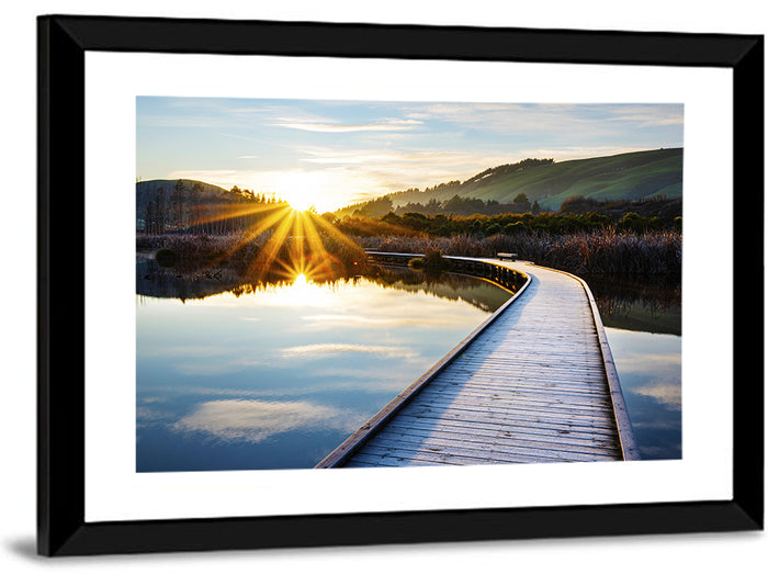 Hawkes Bay Frosted Boardwalk Sunrise Wall Art as a framed print