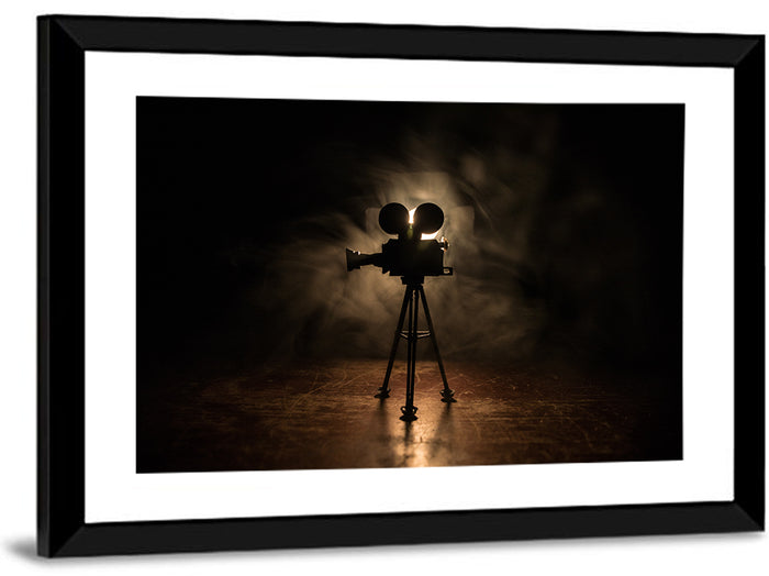Backlit Vintage Movie Camera Wall Art as a framed print
