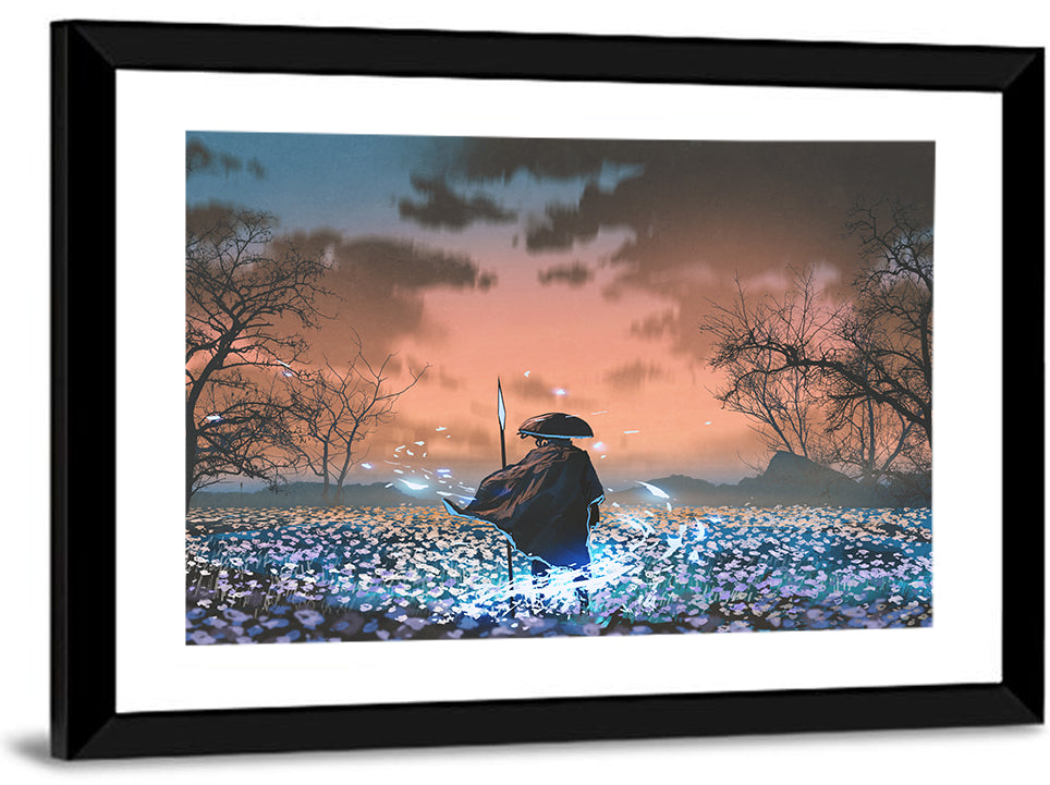 Straw Hat Samurai at Dusk Wall Art