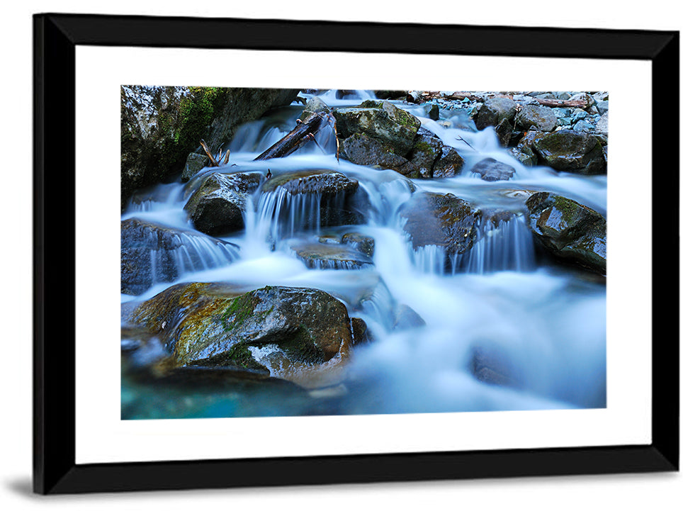Mossy Rock Stream with Silky Waterfall Wall Art