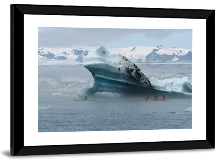 Jökulsárlón Iceberg with Kayakers Wall Art as a framed print