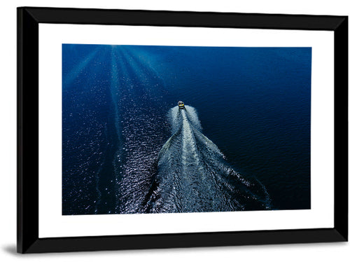 Aerial Boat Over Deep Blue Water Wall Art