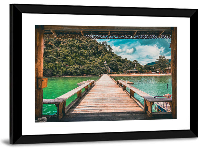 Santhiya Pier Over Turquoise Water Wall Art as a framed print