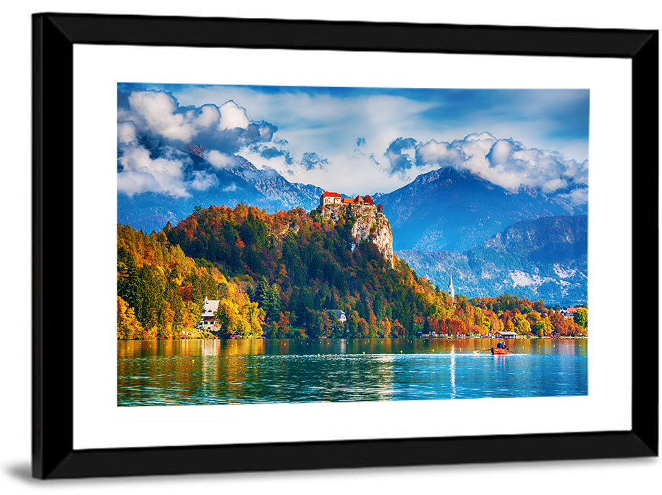 Bled Castle with Rowboat Wall Art