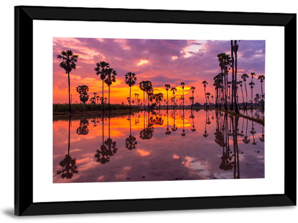 Palm Trees Sunset Reflection Wall Art