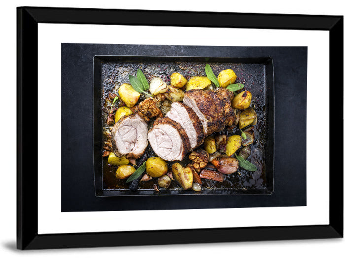 Roasted Veal Roll with Potatoes Wall Art as a framed print