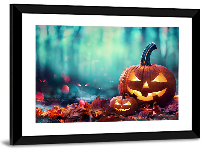 Jack-o'-lanterns at Teal Twilight Wall Art as a framed print