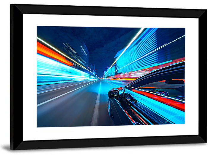 Light Trails Speed Car Wall Art as a framed print