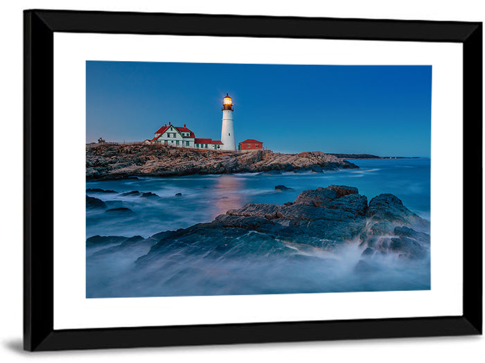 Portland Head Light at Dusk Wall Art as a framed print