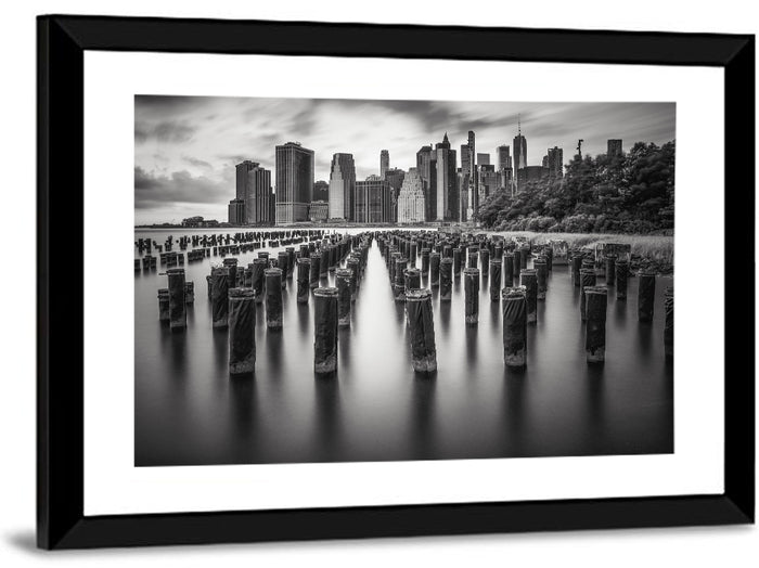 Lower Manhattan Pilings Wall Art as a framed print