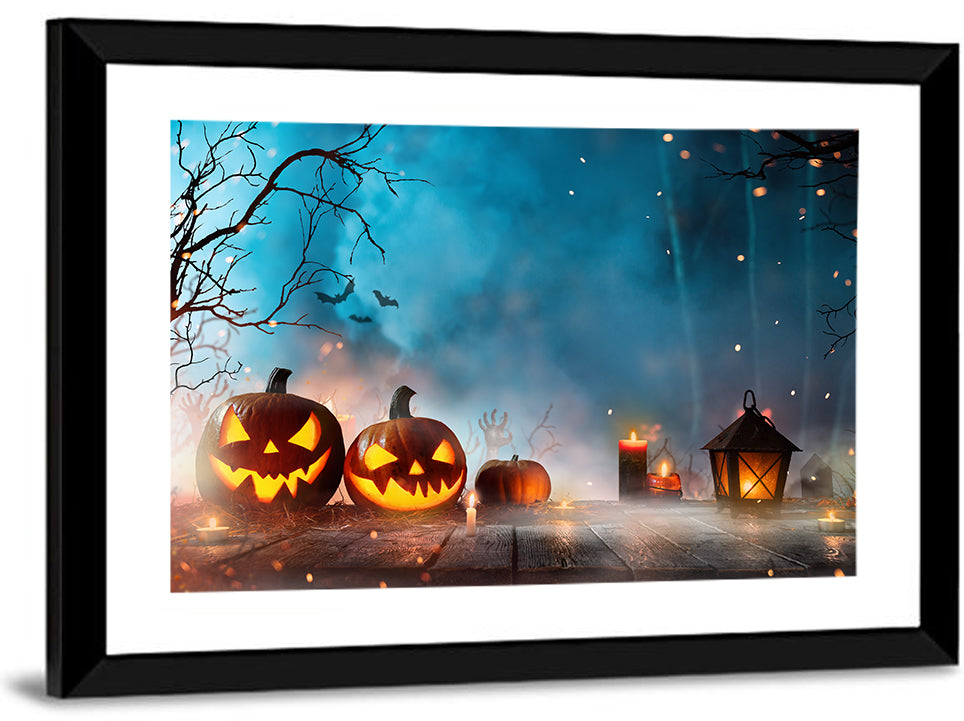 Foggy Halloween Pumpkins Wall Art