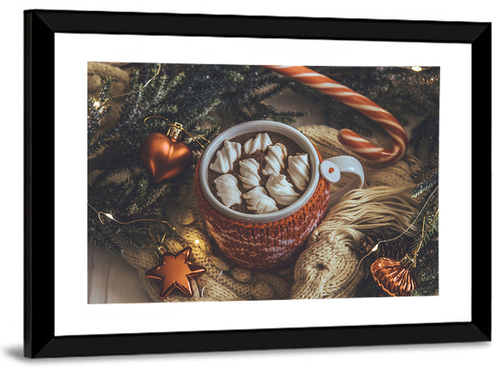 Festive Hot Cocoa Mug Wall Art as a framed print