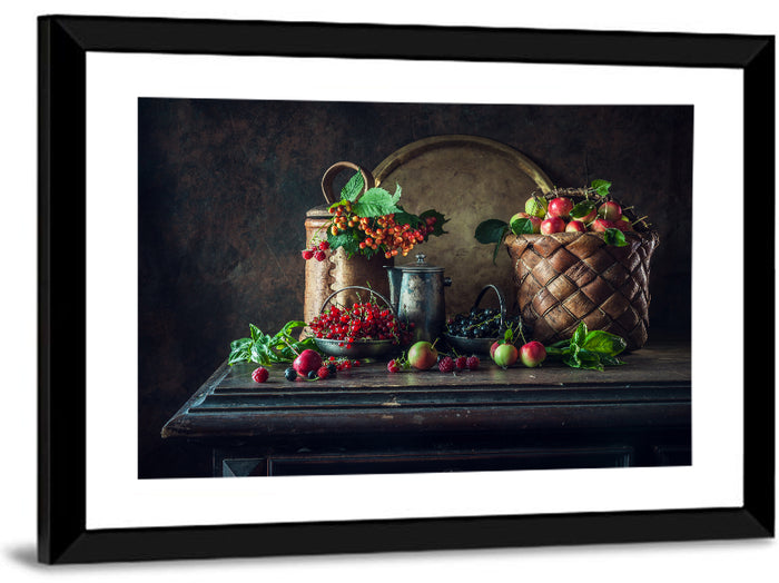 Vintage Currants Still Life Wall Art as a framed print