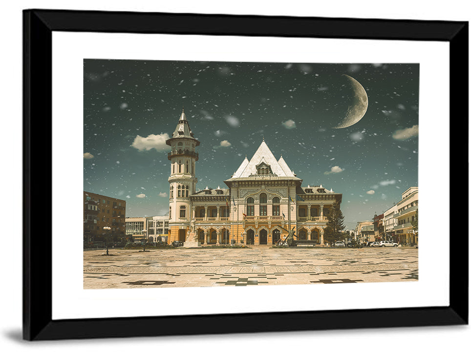 Buzău City Hall Nightscape Wall Art