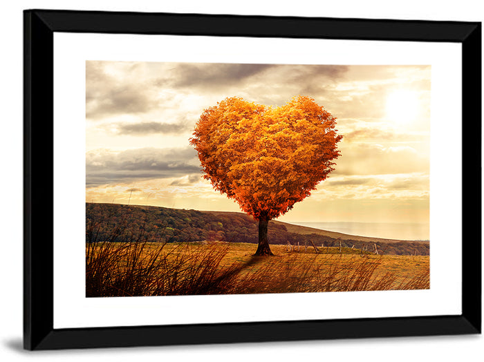 Heart Shaped Tree at Sunset Wall Art as a framed print