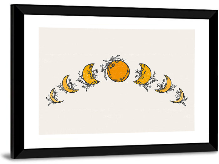 Lunar Phases Floral Arc Wall Art as a framed print